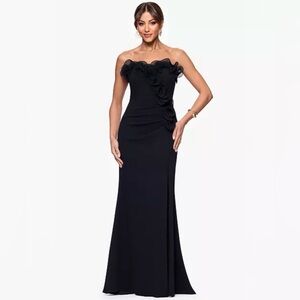 Exscape Black Strapless Dress with Ruffle Detail